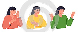 Rank, level of satisfaction rating. sad and positive women.Hand drawn style vector design illustrations