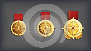 Ranked game cartoon medals. Symbol of achievement and badge victory.