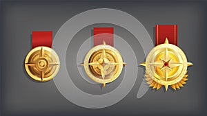 Ranked game cartoon medals. Symbol of achievement and badge victory. photo