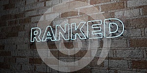 RANKED - Glowing Neon Sign on stonework wall - 3D rendered royalty free stock illustration photo