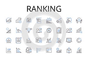 Ranking line icons collection. Evaluation, Grading, Scoring, Rating, Classifying, Ordering, Categorizing vector and