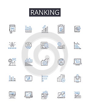 Ranking line icons collection. Evaluation, Grading, Scoring, Rating, Classifying, Ordering, Categorizing vector and