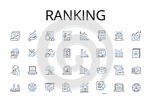 Ranking line icons collection. Evaluation, Grading, Scoring, Rating, Classifying, Ordering, Categorizing vector and photo
