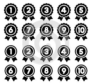 Ranking medal icon flat illustration set / from 1st place to 10th place