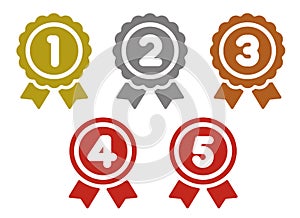 Ranking medal icon flat illustration set / from 1st place to 5th place