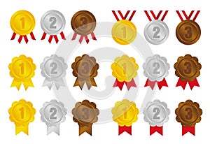 Ranking medal icon illustration set / 3 colors / from 1st place to 3rd place