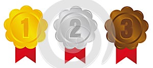 Ranking medal icon illustration set / 3 colors / from 1st place to 3rd place