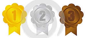 Ranking medal icon illustration set / 3 colors / from 1st place to 3rd place