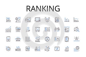 Ranking line icons collection. Evaluation, Grading, Scoring, Rating, Classifying, Ordering, Categorizing vector and photo
