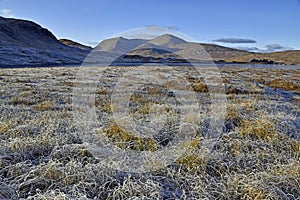 Rannoch Moor in winter with frozen ground