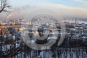 Ranorama of winter Podil in Kiev