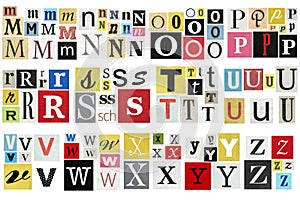 Ransom note alphabet Paper cut letters newspaper magazine cutouts