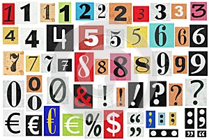 Ransom notes Paper cut numbers letters Old newspaper cutouts
