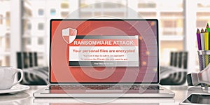 Ransomware alert on a laptop screen. 3d illustration