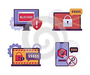 Ransomware Attack Computer and Smartphone for Cyber Crime Concept Illustration