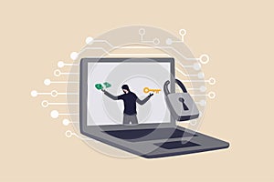 Ransomware computer crime, hacker attack company network ask for money to unlock data via internet concept, hacker in computer