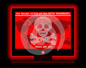 Ransomware computer virus cyber attack screen cool illustration