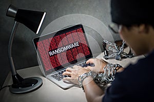 Ransomware cyber attack on laptop computer