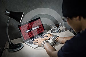 Ransomware cyber attack on laptop computer photo