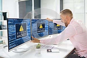 Ransomware Malware Attack. Business Computer Hacked