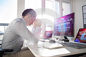Ransomware Malware Attack. Business Computer Hacked
