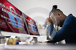 Ransomware Malware Attack. Business Computer Hacked