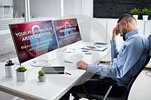 Ransomware Malware Attack. Business Computer Hacked