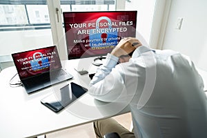Ransomware Malware Attack. Business Computer Hacked photo
