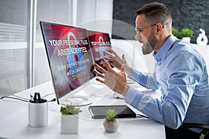 Ransomware Malware Attack. Business Computer Hacked