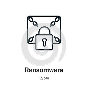 Ransomware outline vector icon. Thin line black ransomware icon, flat vector simple element illustration from editable cyber