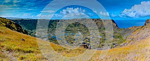 Ranu Kau Crater on Easter Island. World Heritage Site of Rapa Nui National Park