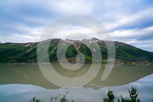 Beautiful Ranwu Lake and snow mountains  in summer photo