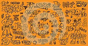 rap graffiti lettering doodles vector background ,isolated design element