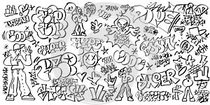 rap graffiti lettering doodles vector background ,isolated design element