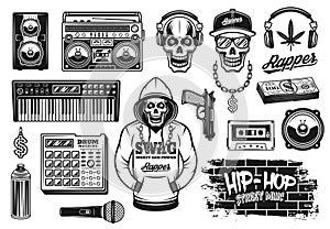 Rap and hip hop music attributes vector objects photo