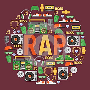 Rap music vector pattern dj playing disco on turntable sound record illustration backdrop of rap cap discjockey
