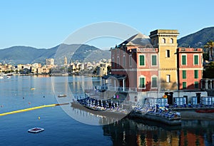 Rapallo seaside resorts and harbour. Rapallo area is included in the Parco Naturale Regionale di Portofino, Liguria, Italy photo