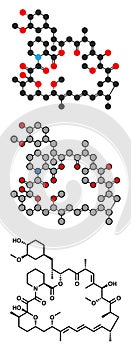 Rapamycin (sirolimus) immunosuppressive drug molecule. Used to prevent transplant rejection and in coronary stent coating