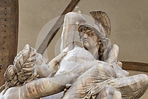 Rape of Polyxena marble statue in the Loggia dei Lanzi in Florence, Italy sculpted by Pio Fedi, closeup