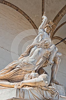 `The rape of Polyxena` sculpture in Loggia Dei Lanzi, Florence, Italy.