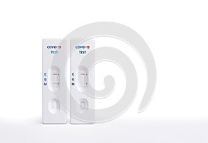 Rapid antigen test cassette for Covid-19 isolate  Showing positive and negative result .Laboratory equipment with clipping path