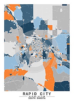 Rapid City SouthDakota USA Creative Color Block Map Decor Serie photo