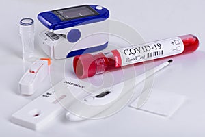 Rapid Covid-19 coronavirus test kit for antibody or sars-cov-2 virus disease and epidemic concept background