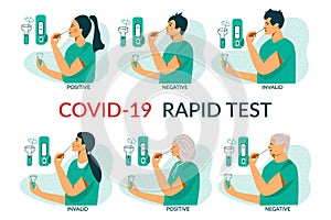 Rapid COVID-19 antigen testing for adult, elderly and children. Corona virus nasal pcr swab rapid test. People themself photo