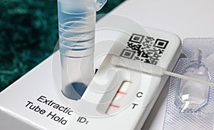 Rapid Covid-19 home lateral flow antigen test with positive result photo