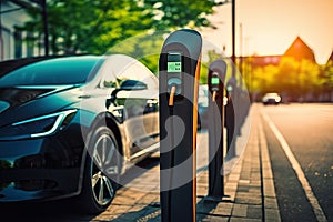 Rapid Electric Car Charging Stations Paving the Way for Modern Fast Vehicle Charging. created with Generative AI