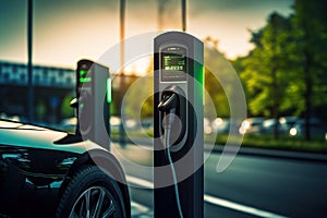 Rapid Electric Car Charging Stations Paving the Way for Modern Fast Vehicle Charging. created with Generative AI