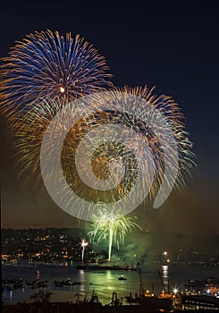 Rapid Firing of Fireworks on Lake Union Washington