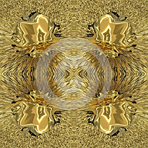 Rapid flows of liquid gold from the center of the formless element. Seamless yellow gold mirror background.