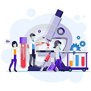 Rapid test concept for COVID-19 Coronavirus disease with scientists working at medicine Laboratorium illustration